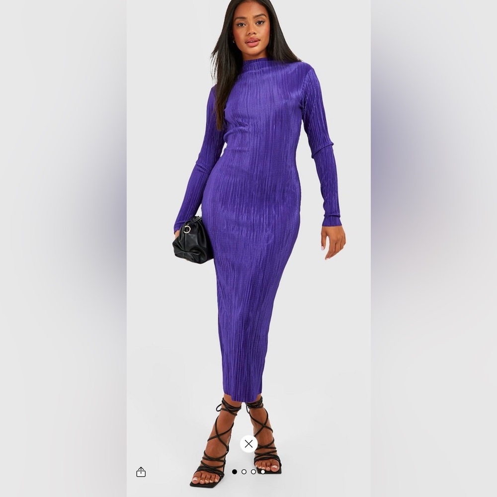 Boohoo High Neck Plisse Midi Dress
